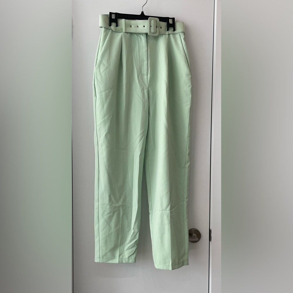 Oh Polly Mint Green Belted Trousers - size 8
